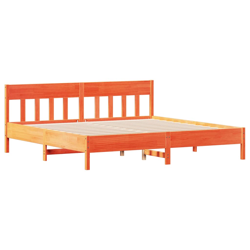 Bed Frame with Headboard Wax Brown 200x200 cm Solid Wood Pine