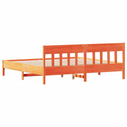 Bed Frame with Headboard Wax Brown 200x200 cm Solid Wood Pine