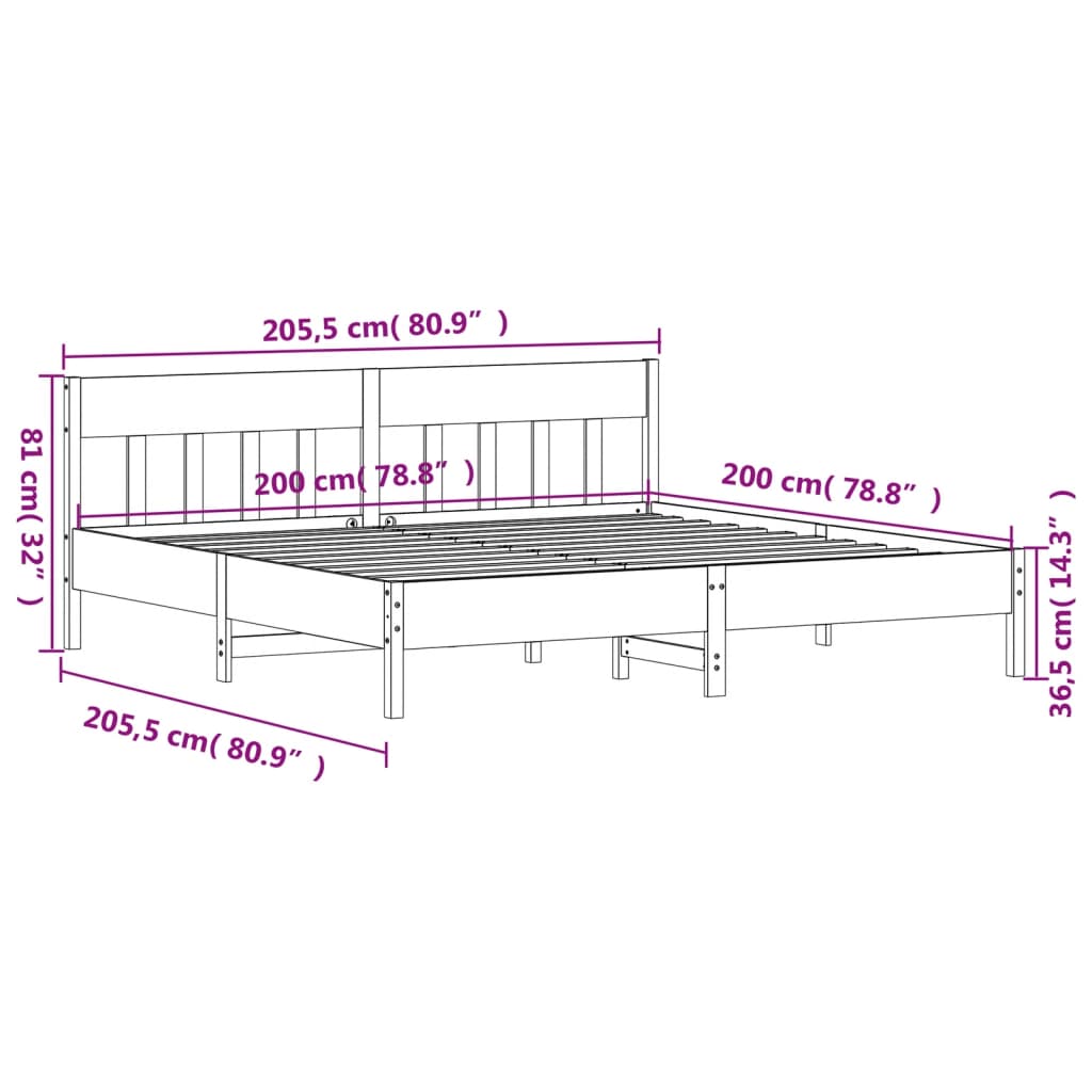 Bed Frame with Headboard Wax Brown 200x200 cm Solid Wood Pine