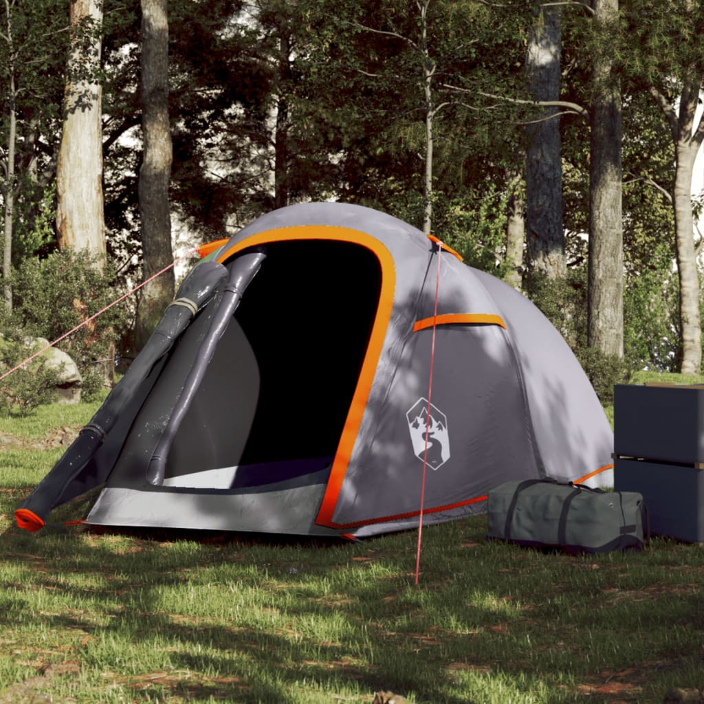 Camping Tent Tunnel 2-Person Grey and Orange Waterproof