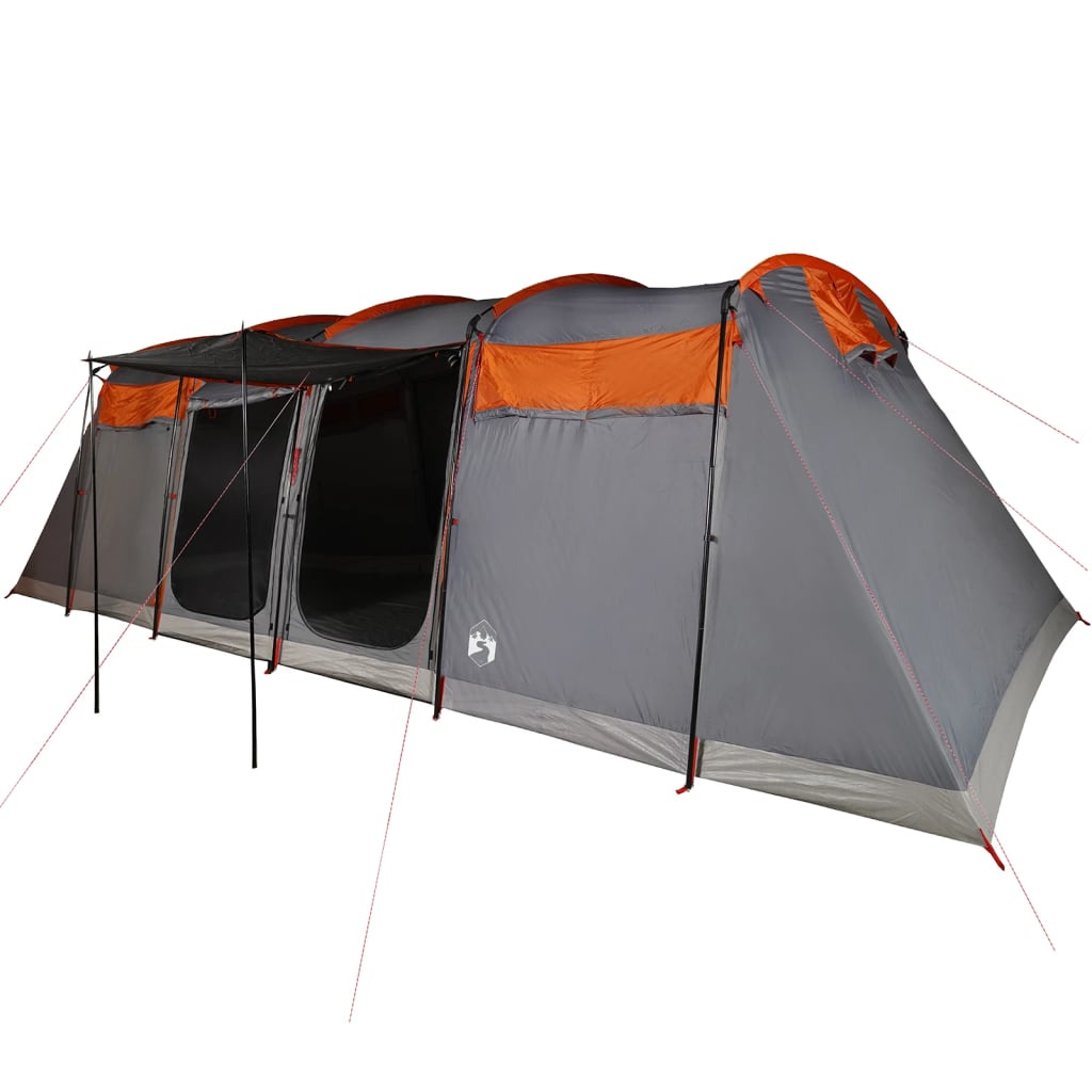 Family Tent Tunnel 10-Person Grey and Orange Waterproof