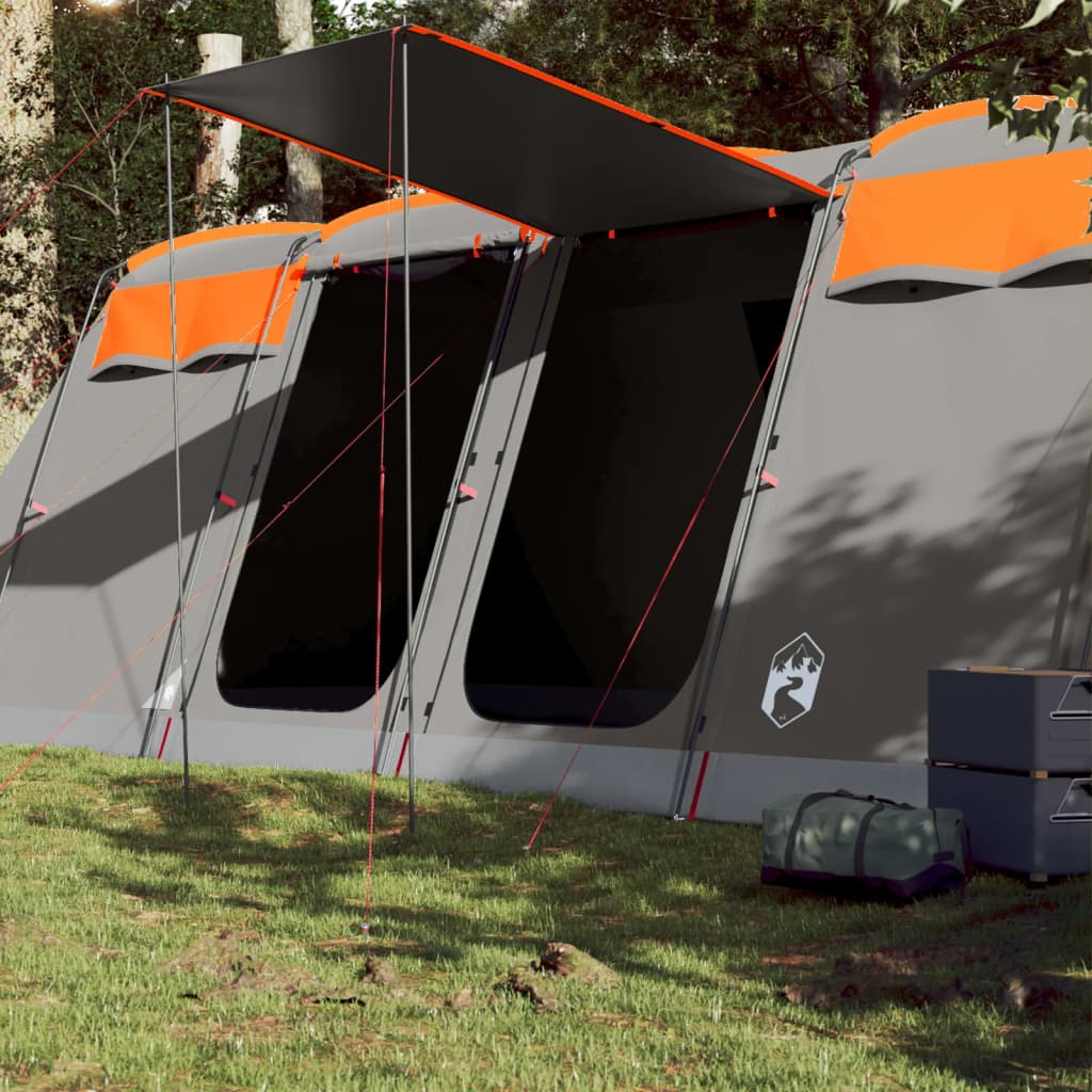 Family Tent Tunnel 10-Person Grey and Orange Waterproof