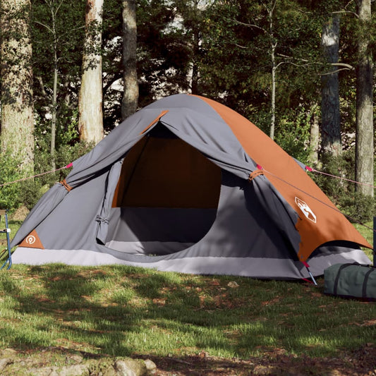 Camping Tent Dome 4-Person Grey and Orange Waterproof