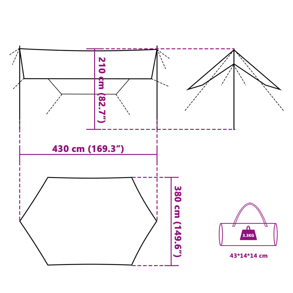 Camping Tarp Orange 430x380x210 cm Waterproof