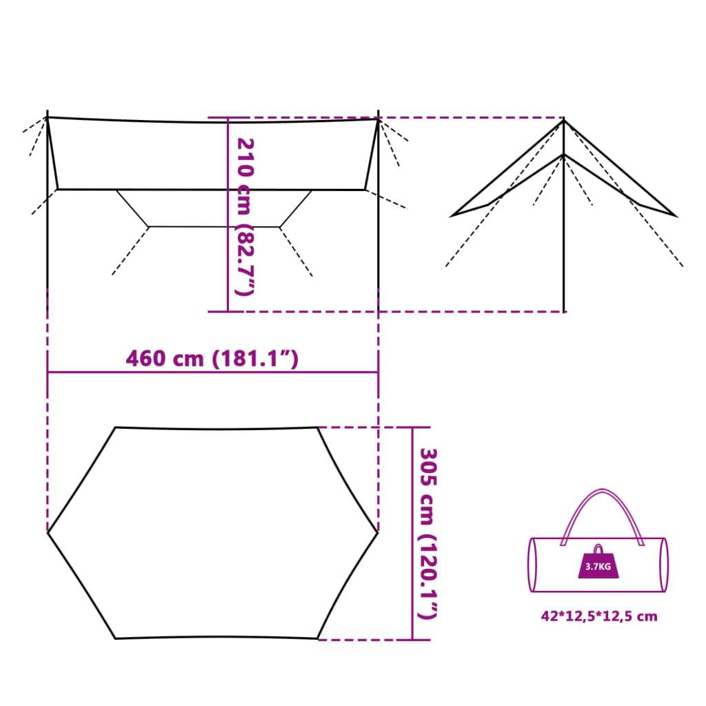 Camping Tarp Blue 460x305x210 cm Waterproof