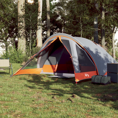 Camping Tent Cabin 4-Person Grey and Orange Waterproof