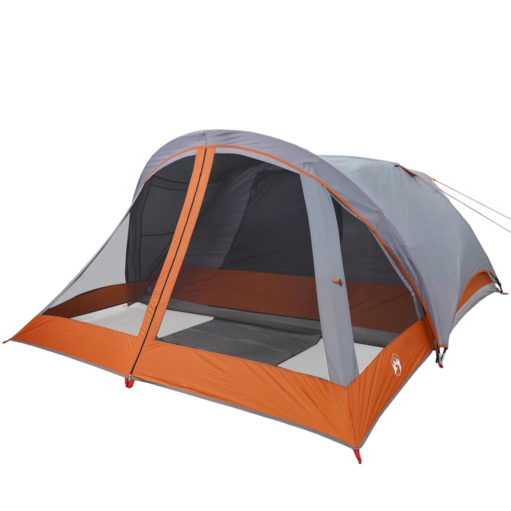 Camping Tent Cabin 4-Person Grey and Orange Waterproof