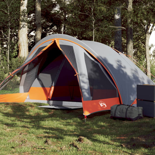 Camping Tent Cabin 4-Person Grey and Orange Waterproof