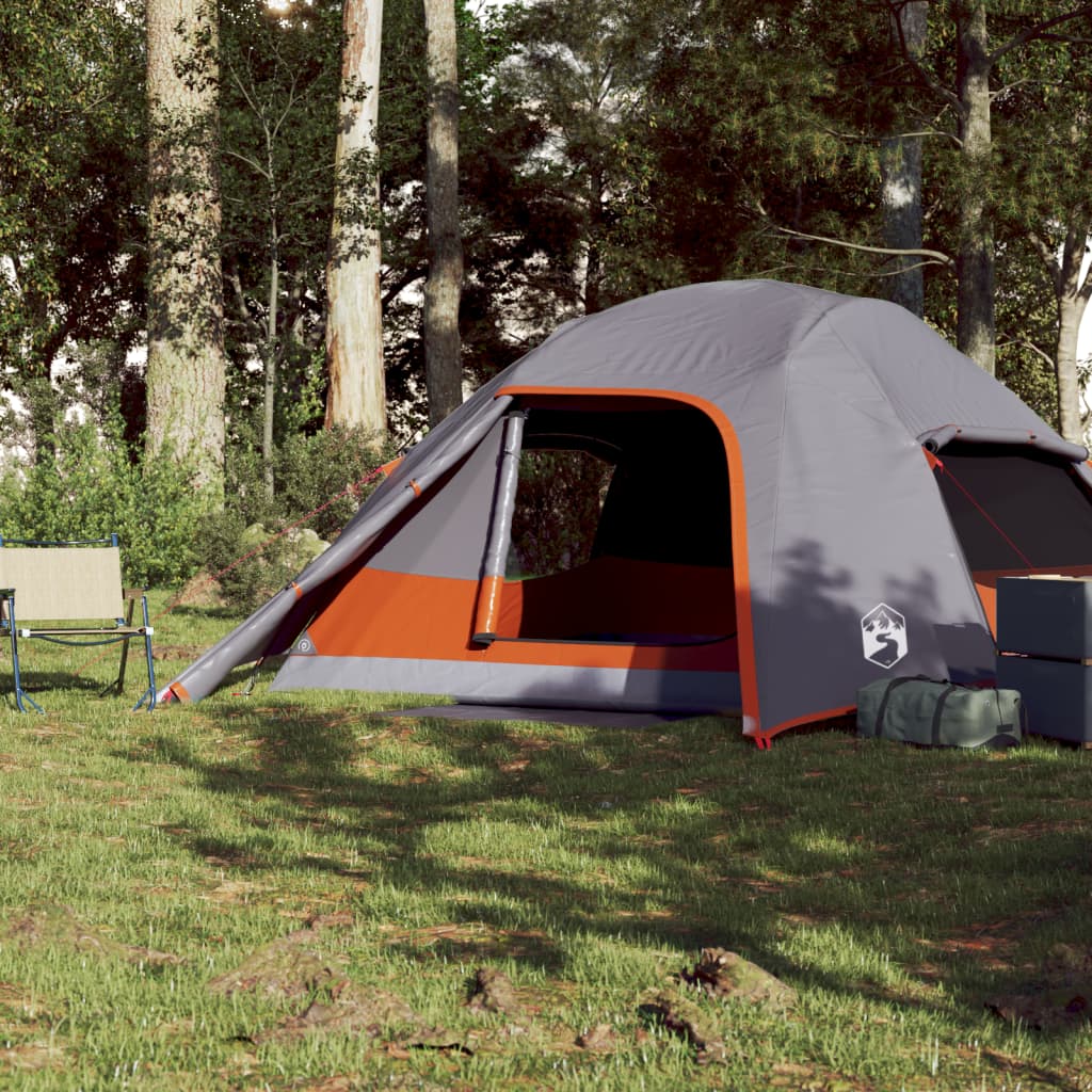 Camping Tent Dome 4-Person Grey Waterproof