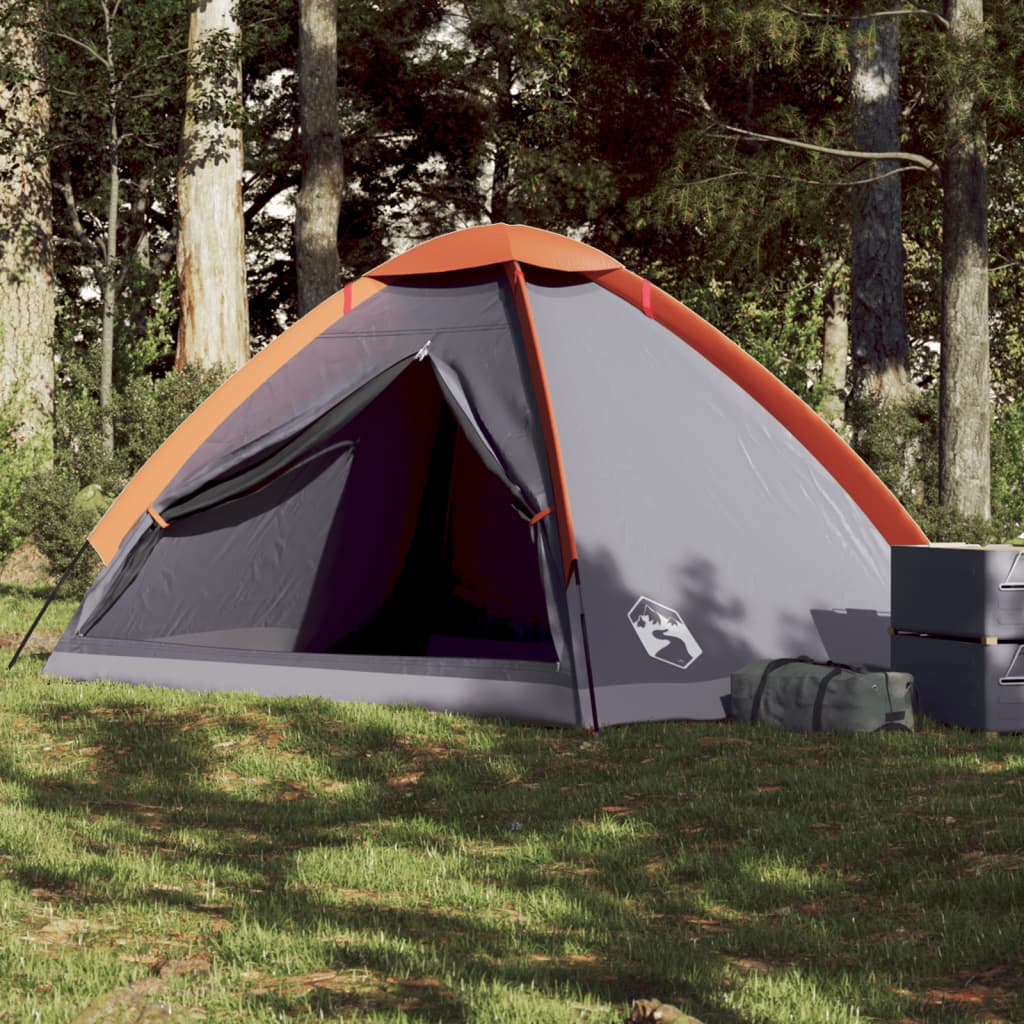 Camping Tent Dome 4-Person Grey and Orange Waterproof