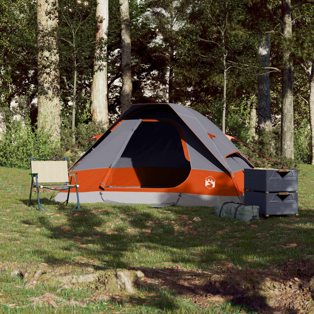 Camping Tent Dome 2-Person Grey and Orange Waterproof