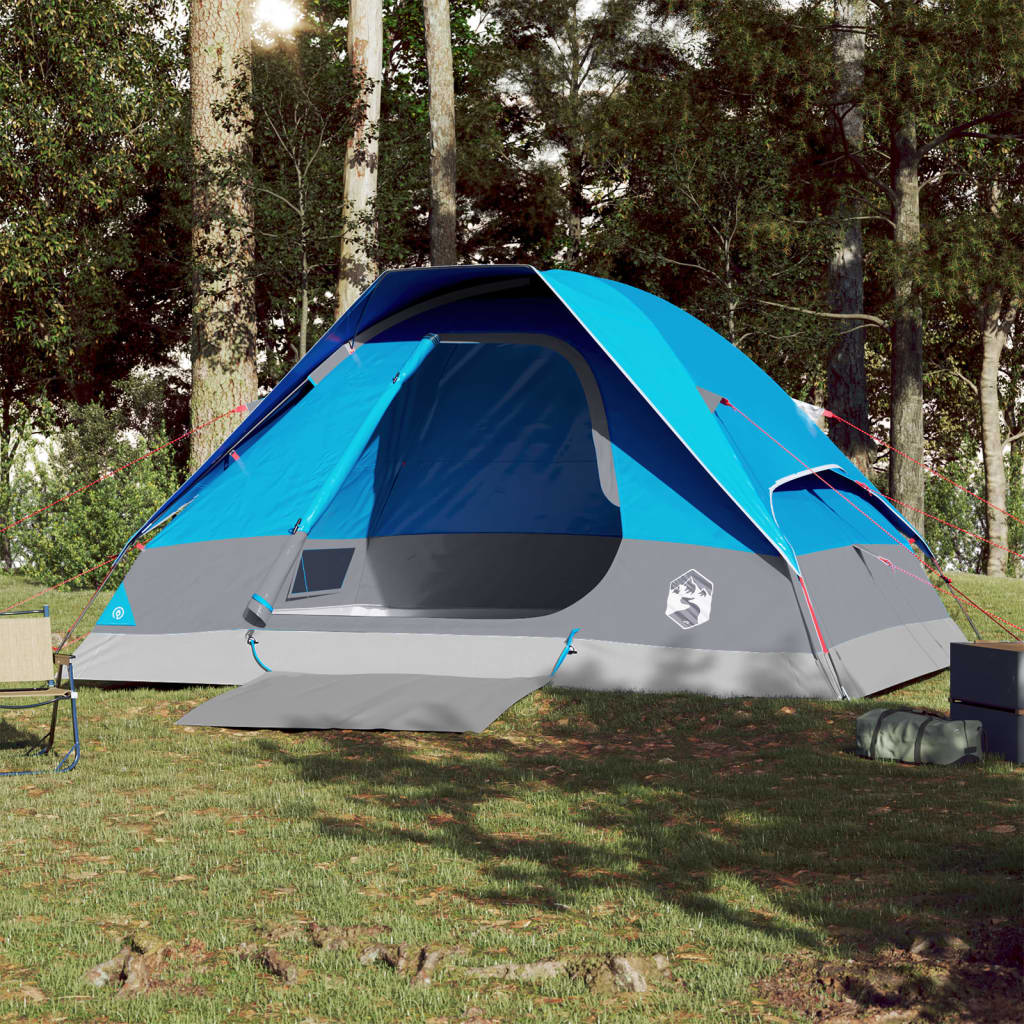 Camping Tent Dome 4-Person Blue Waterproof