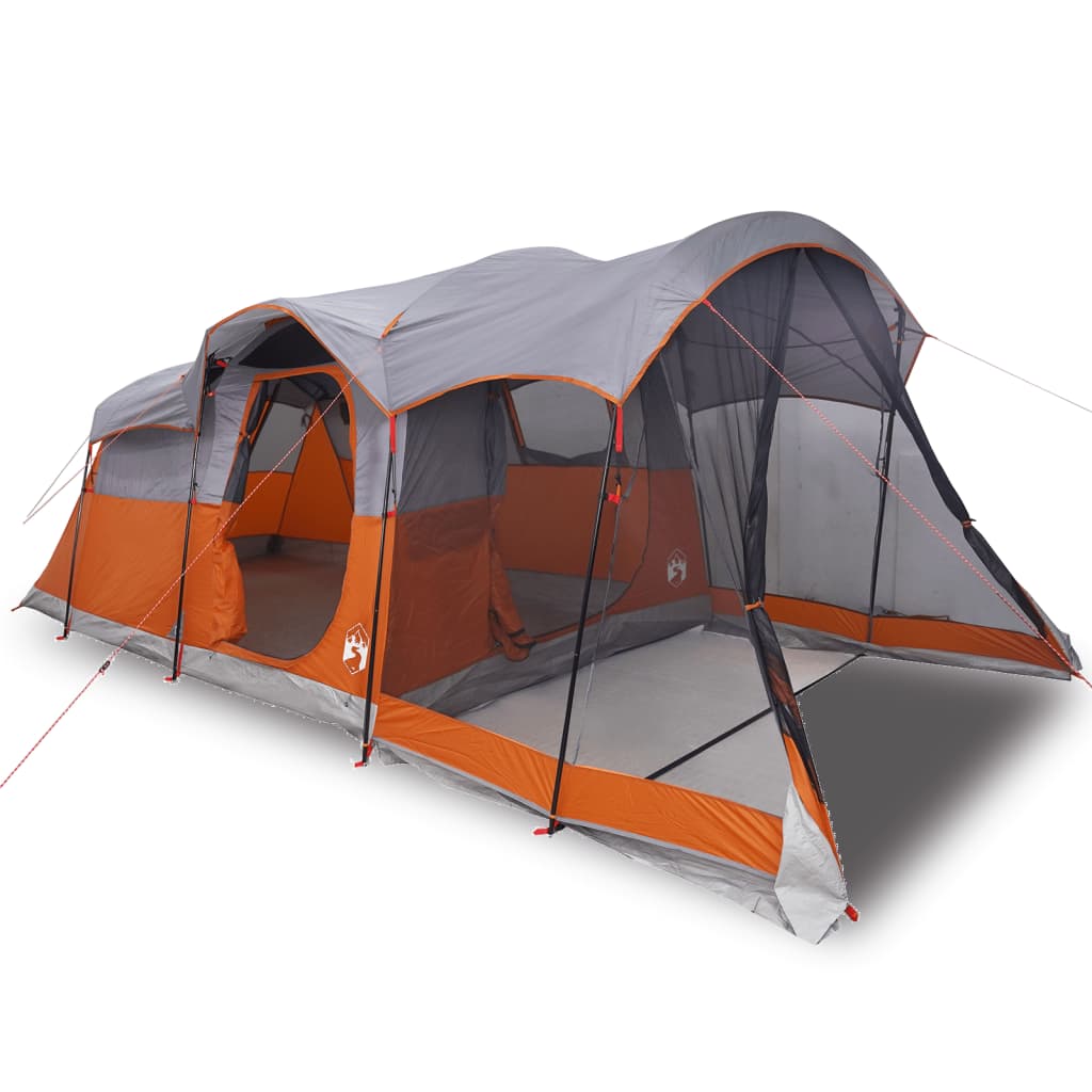 Family Tent Tunnel 8-Person Grey and Orange Waterproof