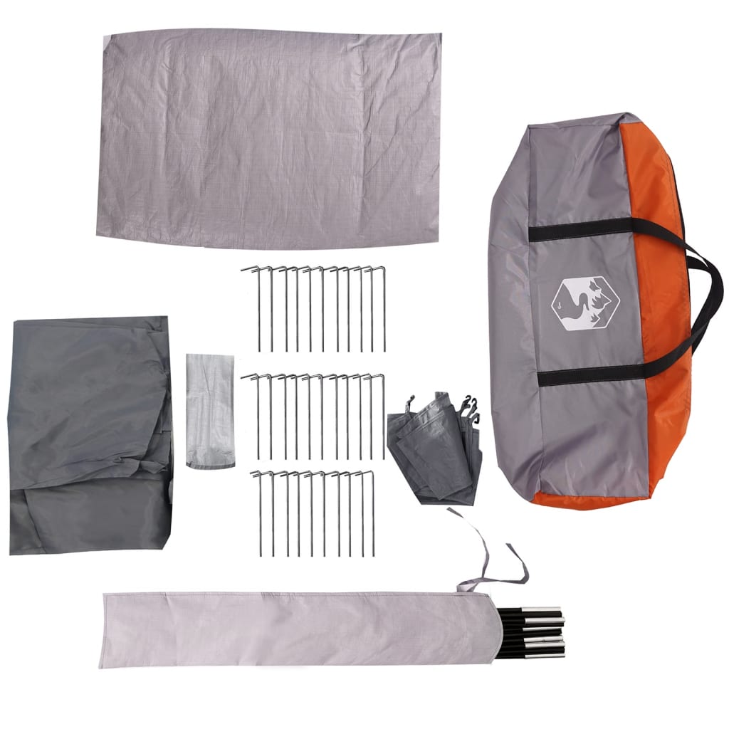 Family Tent Tunnel 8-Person Grey and Orange Waterproof