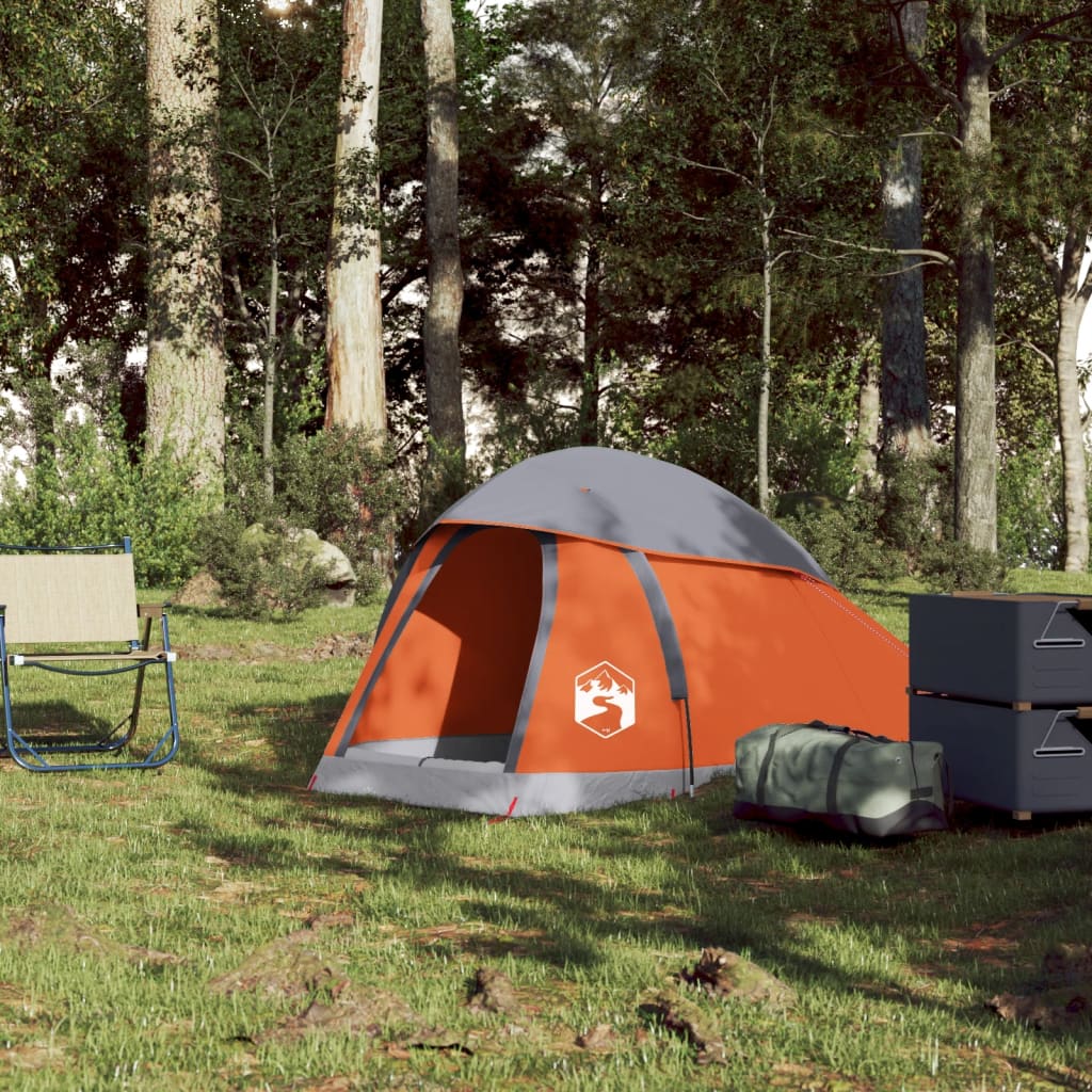 Camping Tent Dome 1-Person Grey and Orange Waterproof