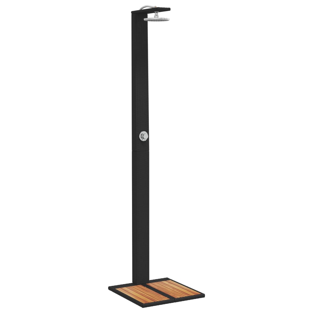 Outdoor Shower Black 50x55x224 cm Poly Rattan and Acacia Wood