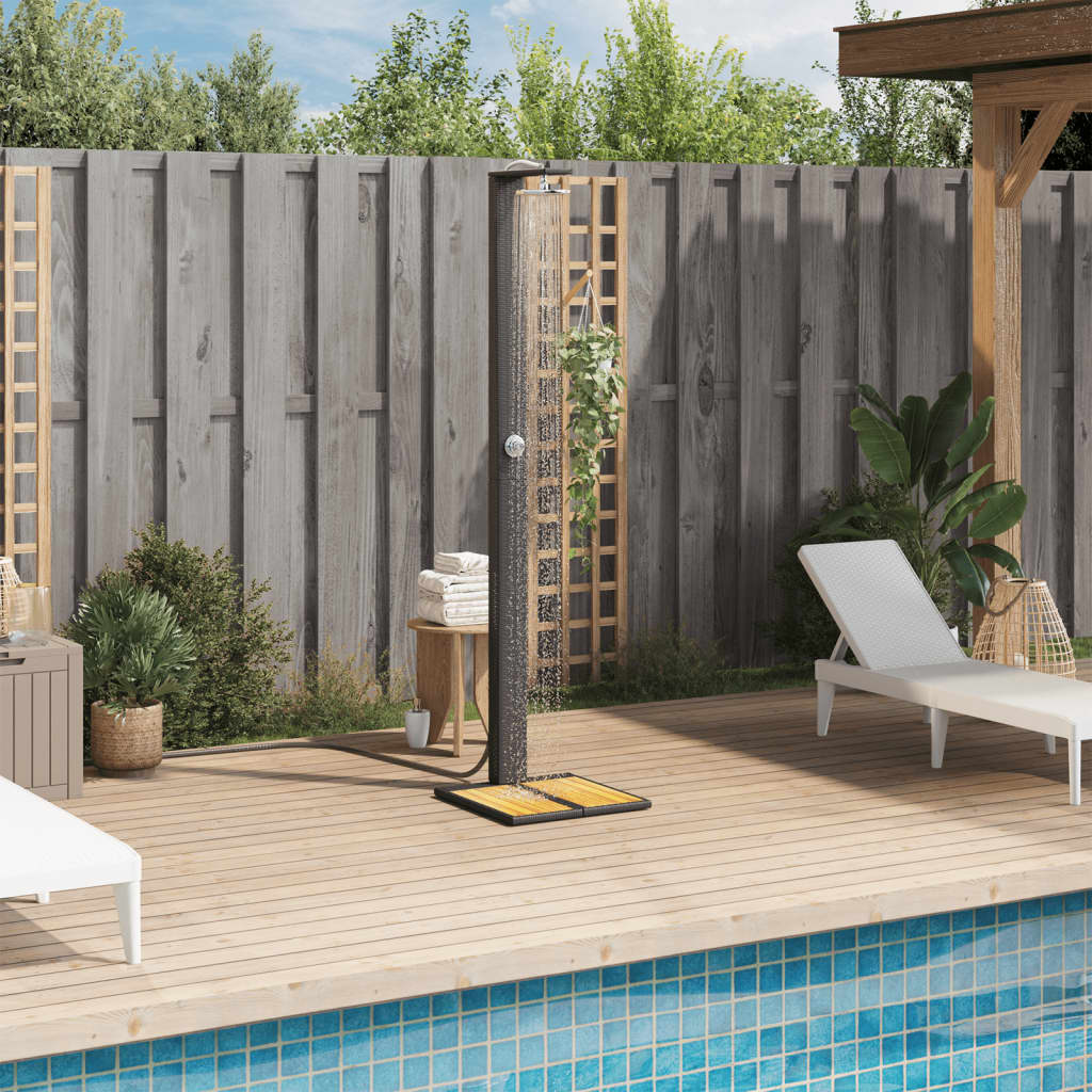 Outdoor Shower Black 50x55x224 cm Poly Rattan and Acacia Wood