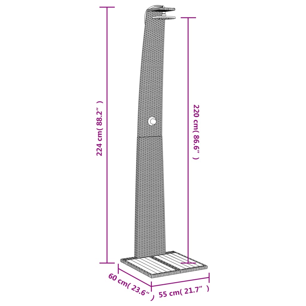 Outdoor Shower Grey 55x60x224 cm Poly Rattan and Acacia Wood