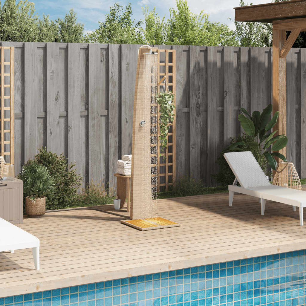 Outdoor Shower Beige 55x60x224 cm Poly Rattan and Acacia Wood