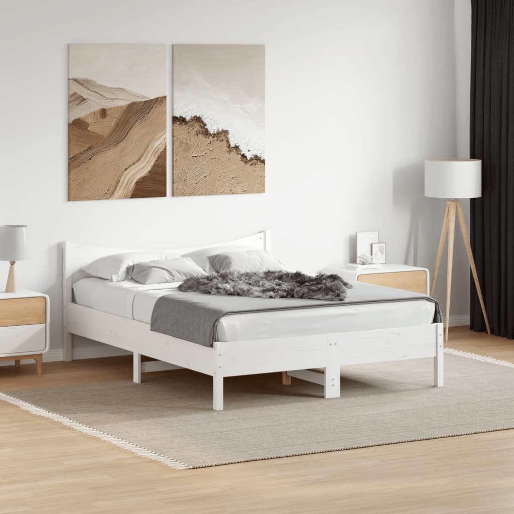 Bed Frame White 140x200 cm Solid Wood Pine