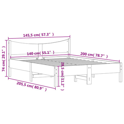 Bed Frame White 140x200 cm Solid Wood Pine