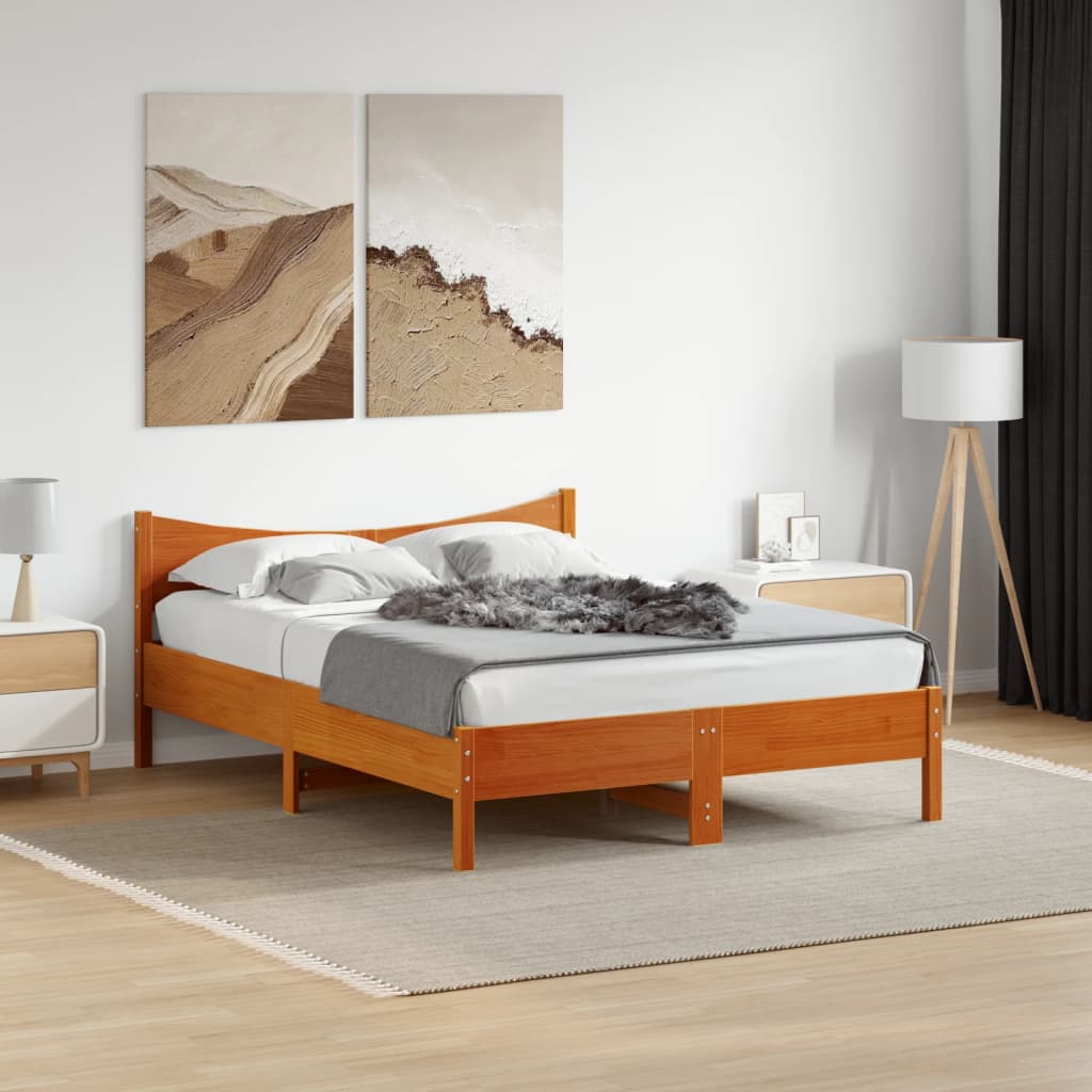 Bed Frame Wax Brown 140x200 cm Solid Wood Pine