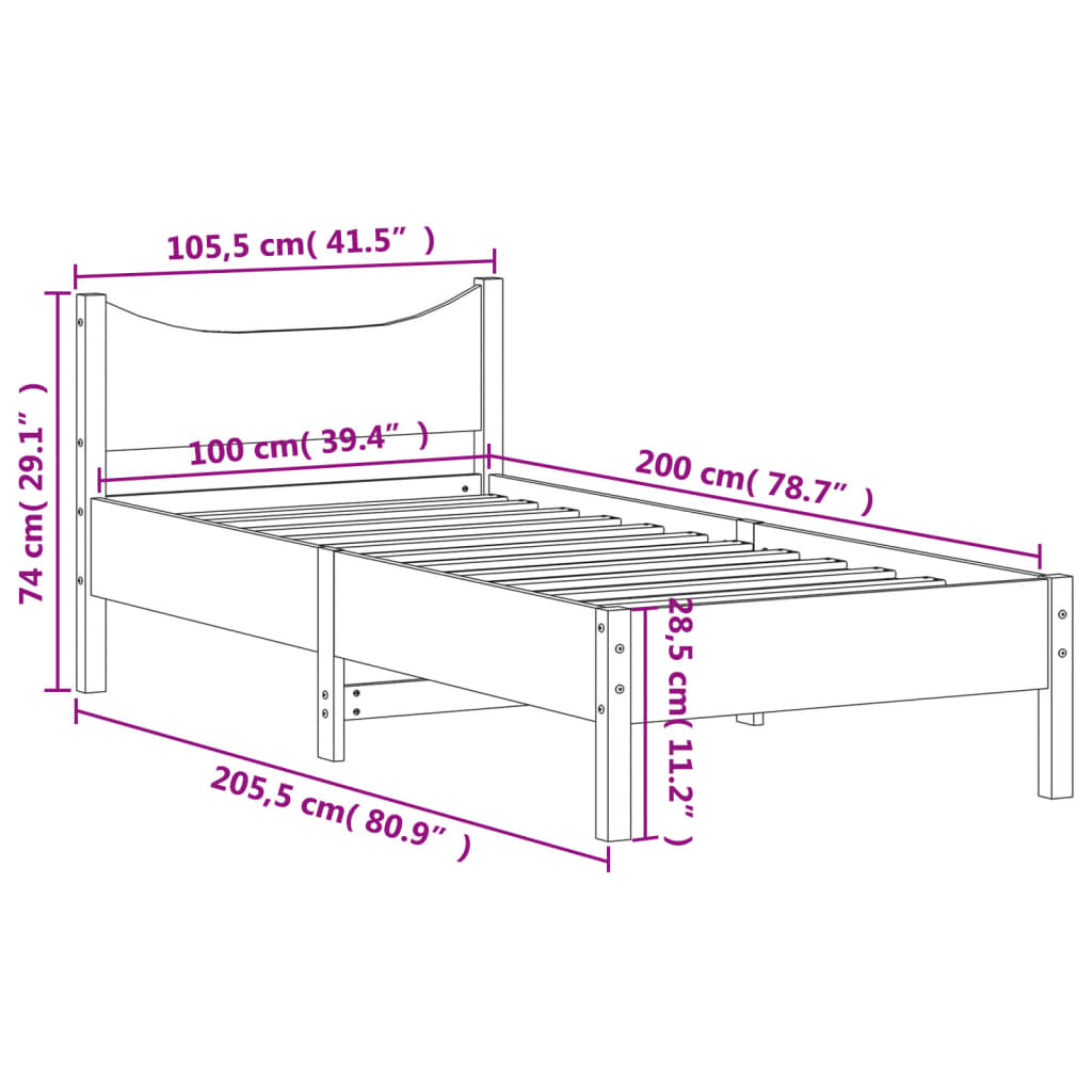 Bed Frame without Mattress 100x200 cm Solid Wood Pine