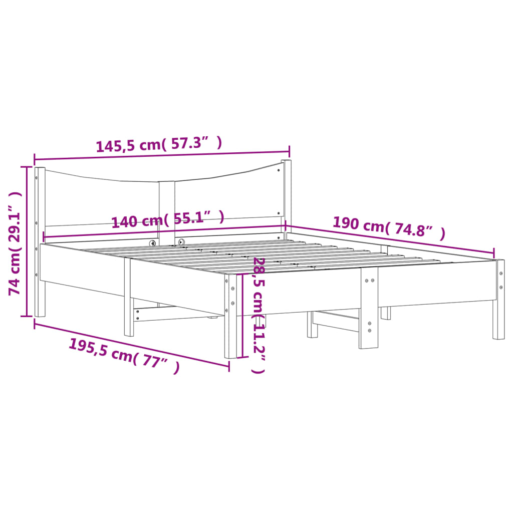 Bed Frame White 140x190 cm Solid Wood Pine