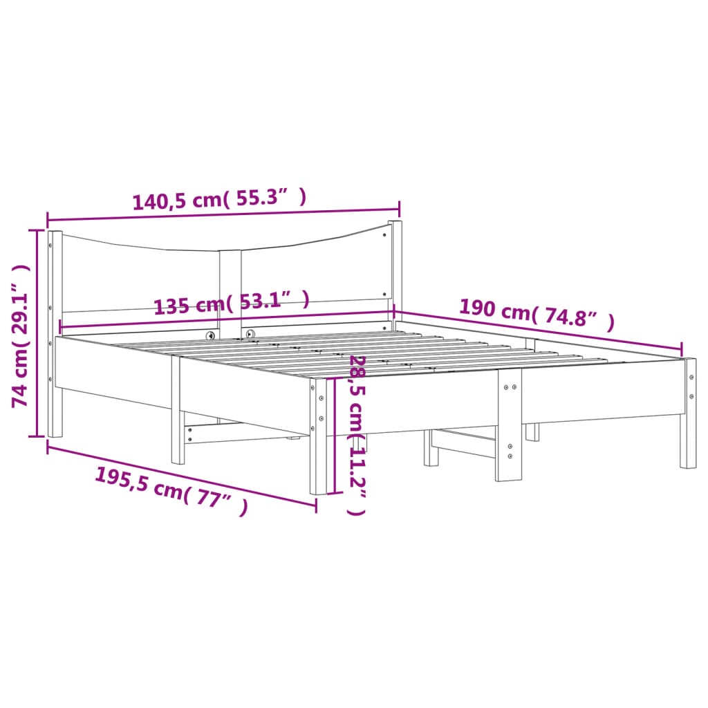 Bed Frame Wax Brown 135x190 cm Double Solid Wood Pine