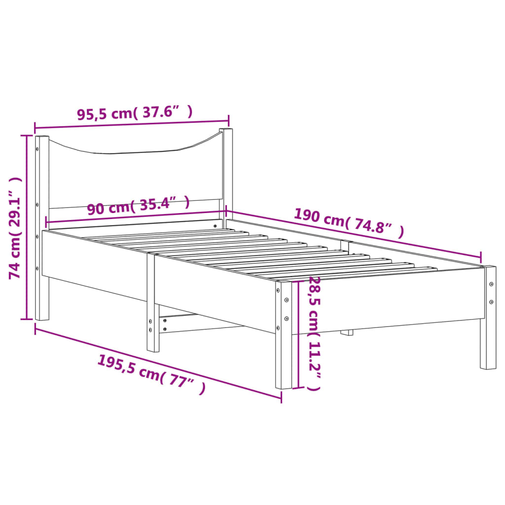 Bed Frame 90x190 cm Single Solid Wood Pine