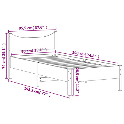 Bed Frame White 90x190 cm Single Solid Wood Pine