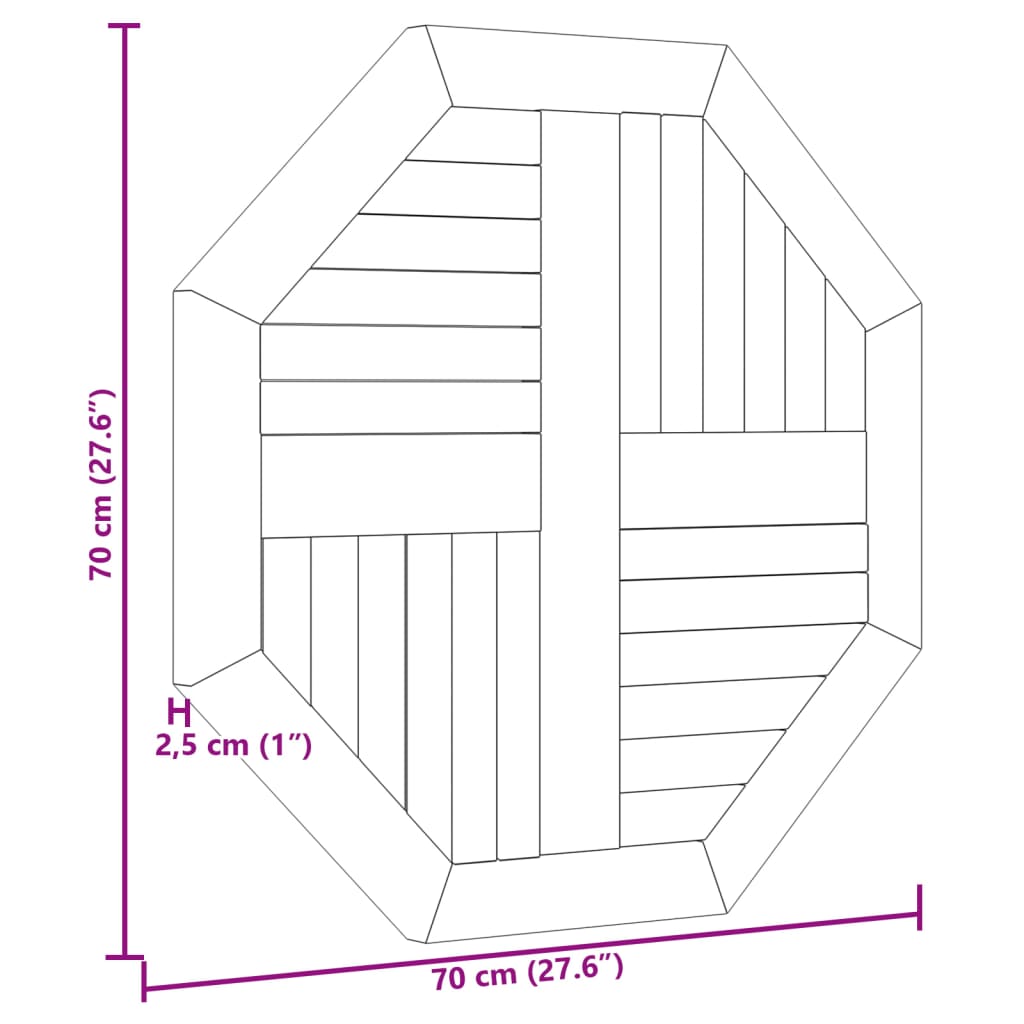 Table Top 70x70x2.5 cm Octagonal Solid Wood Teak