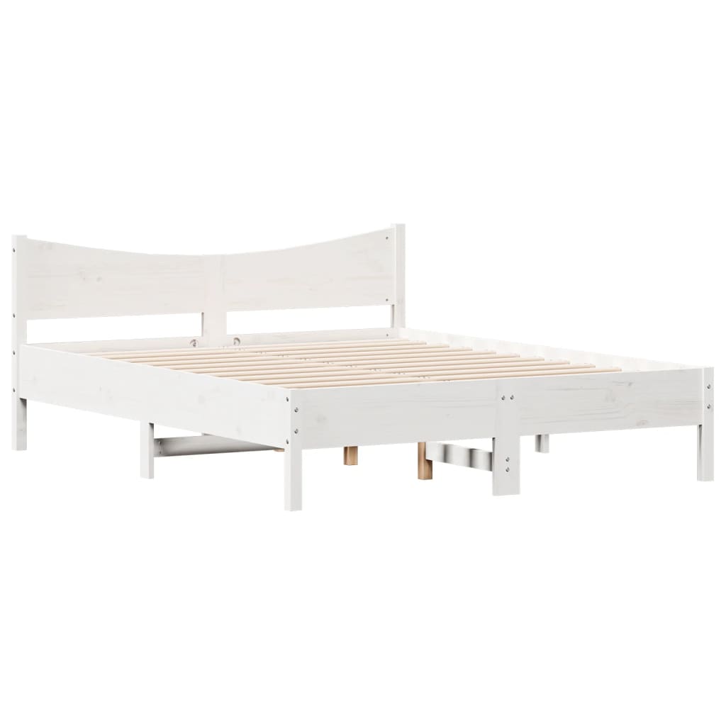 Bed Frame without Mattress White 150x200 cm King Size Solid Wood Pine