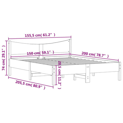 Bed Frame without Mattress White 150x200 cm King Size Solid Wood Pine