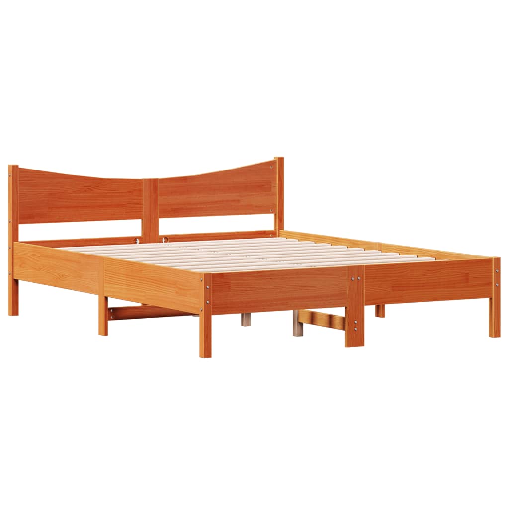 Bed Frame with Headboard Wax Brown 150x200 cm King Size Solid Wood Pine