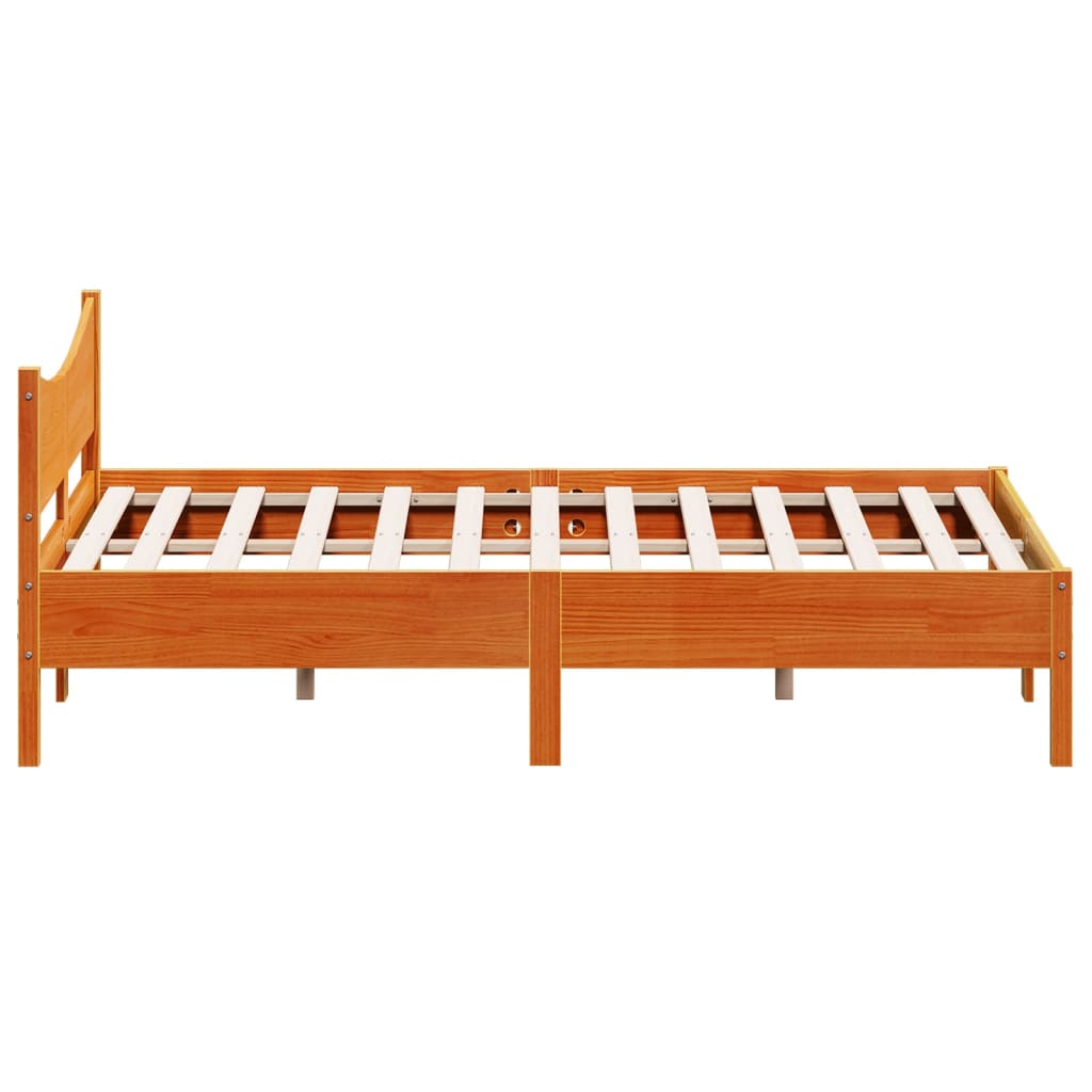 Bed Frame with Headboard Wax Brown 150x200 cm King Size Solid Wood Pine