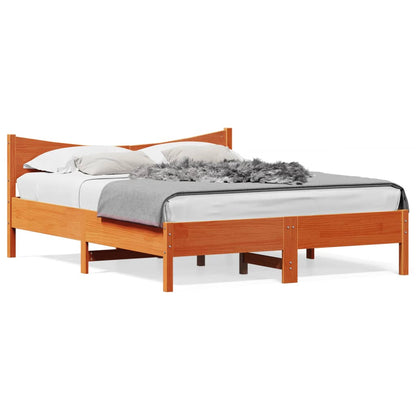 Bed Frame with Headboard Wax Brown 150x200 cm King Size Solid Wood Pine