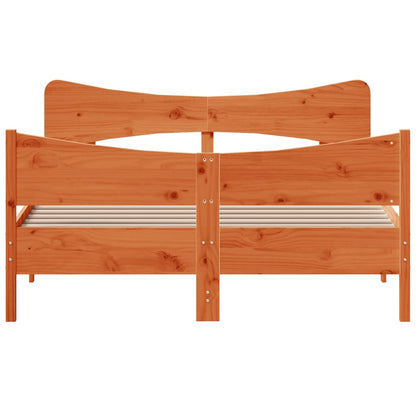 Bed Frame with Headboard Wax Brown 150x200 cm King Size Solid Wood Pine