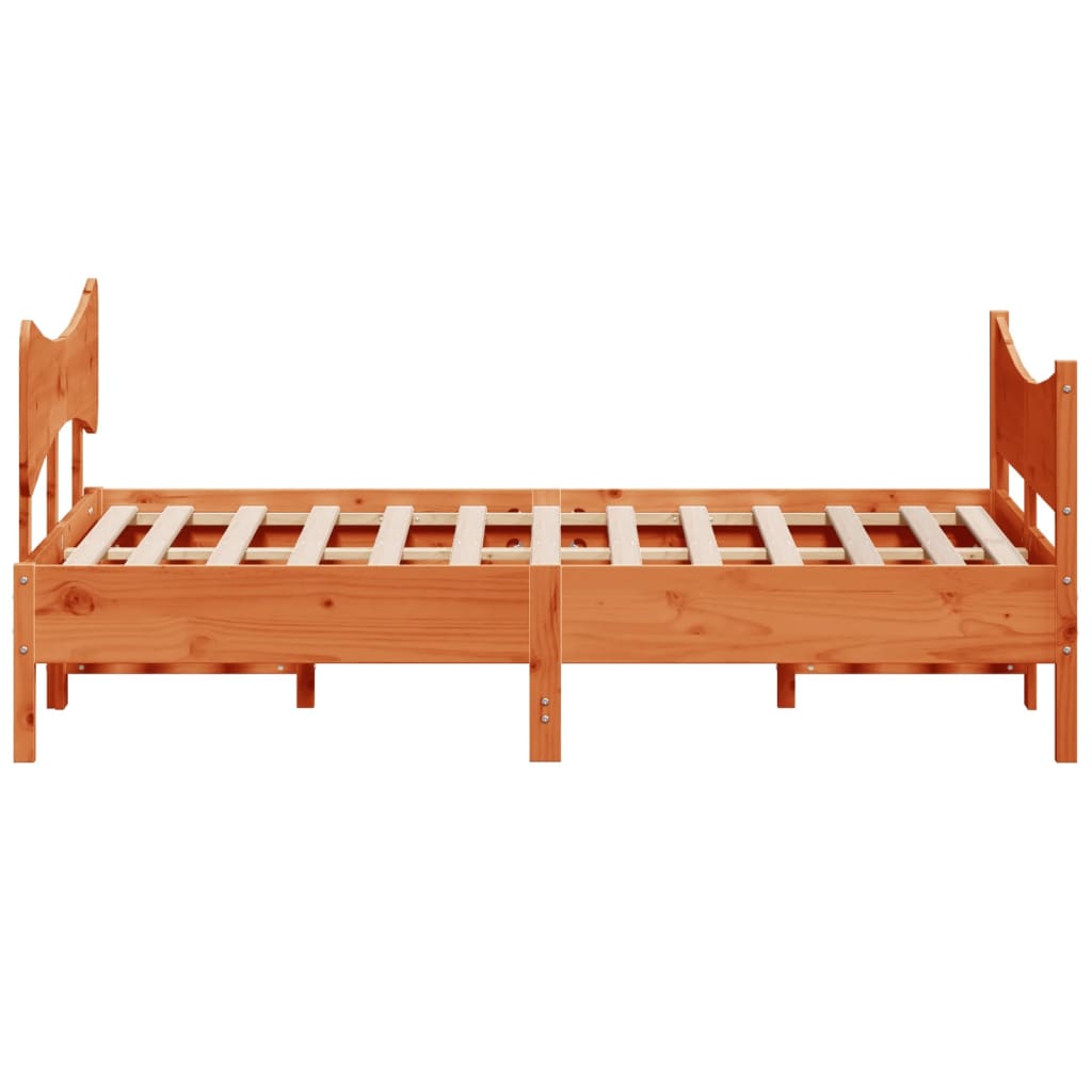 Bed Frame with Headboard Wax Brown 150x200 cm King Size Solid Wood Pine