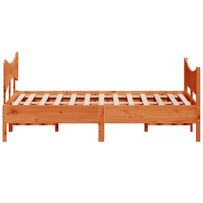 Bed Frame with Headboard Wax Brown 150x200 cm King Size Solid Wood Pine