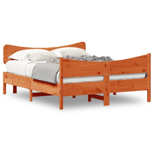 Bed Frame with Headboard Wax Brown 150x200 cm King Size Solid Wood Pine