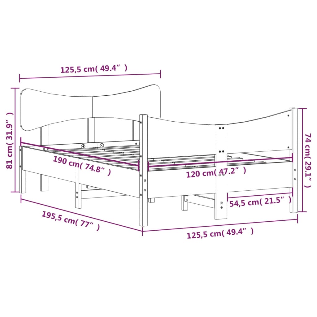 Bed Frame without Mattress 120x190 cm Small Double Solid Wood Pine