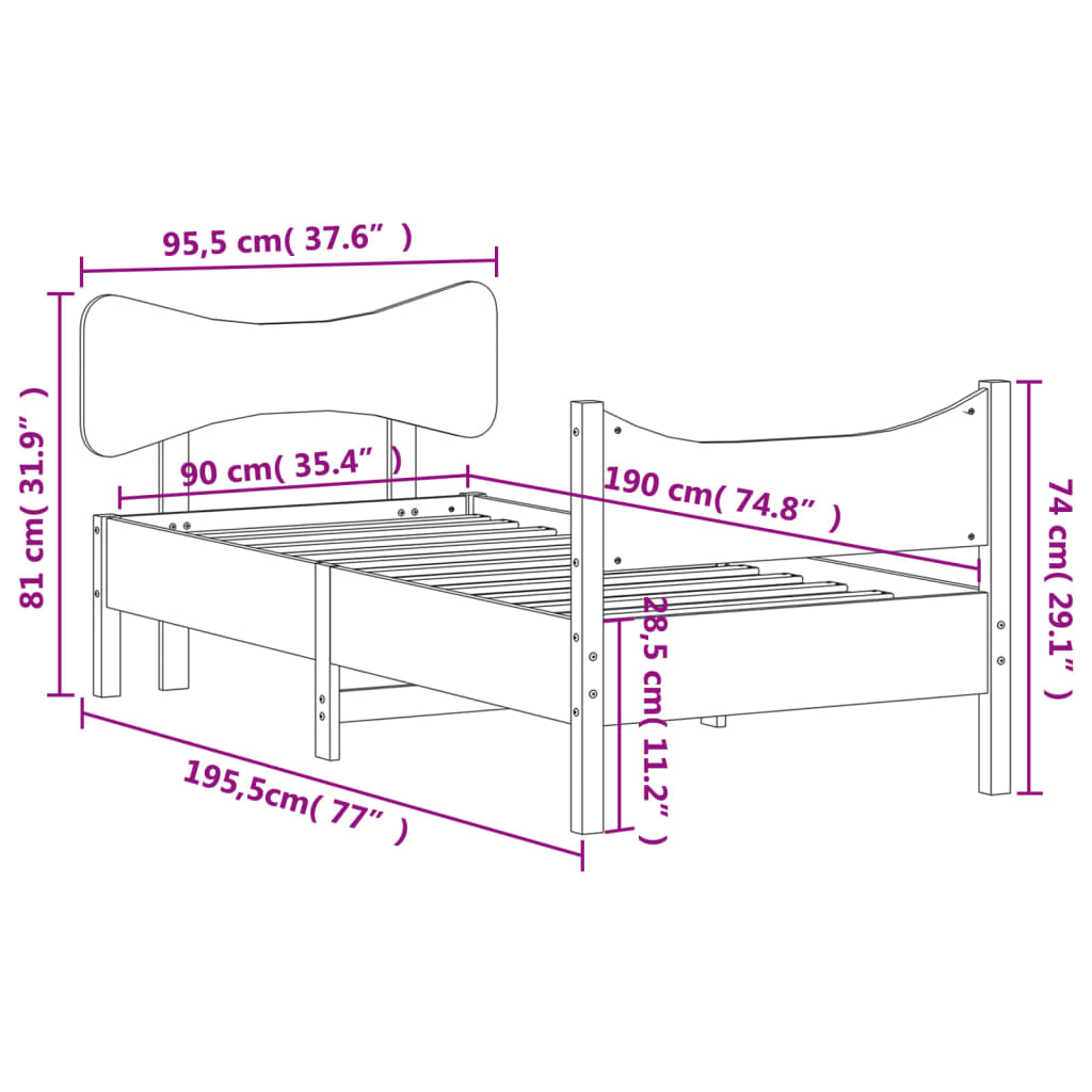 Bed Frame without Mattress 90x190 cm Single Solid Wood Pine