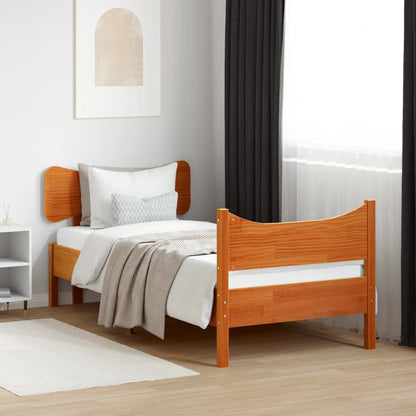 Bed Frame with Headboard Wax Brown 90x190 cm Single Solid Wood Pine