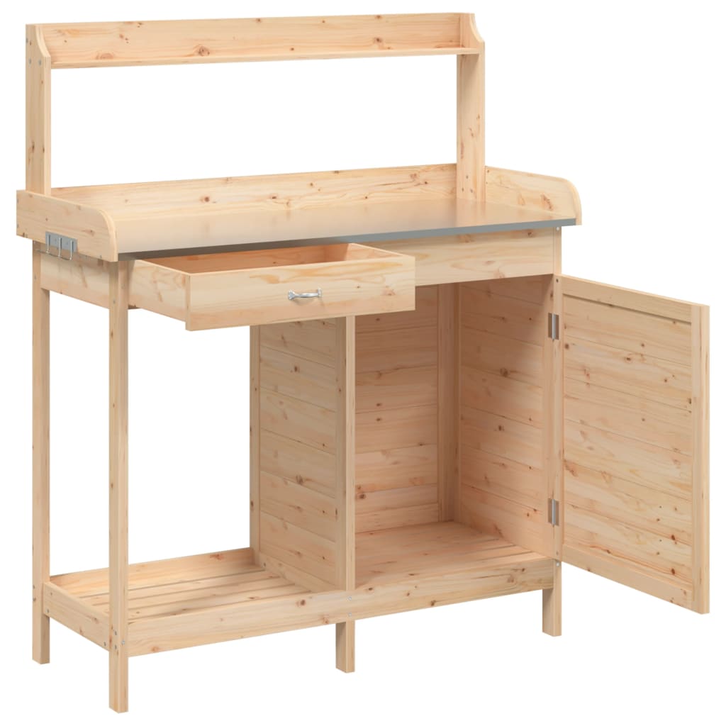 Potting Table with Cabinet 110.5x45x124.5 cm Solid Wood Fir