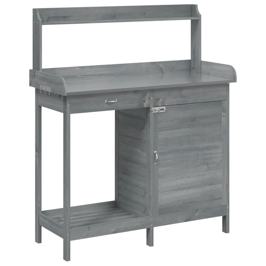 Potting Table with Cabinet Grey 110.5x45x124.5 cm Solid Wood Fir