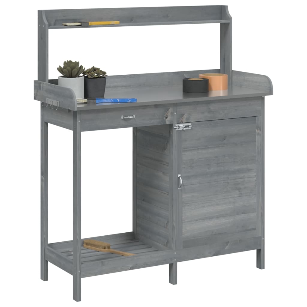 Potting Table with Cabinet Grey 110.5x45x124.5 cm Solid Wood Fir