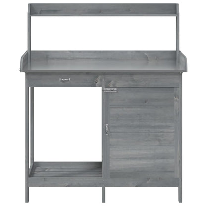 Potting Table with Cabinet Grey 110.5x45x124.5 cm Solid Wood Fir