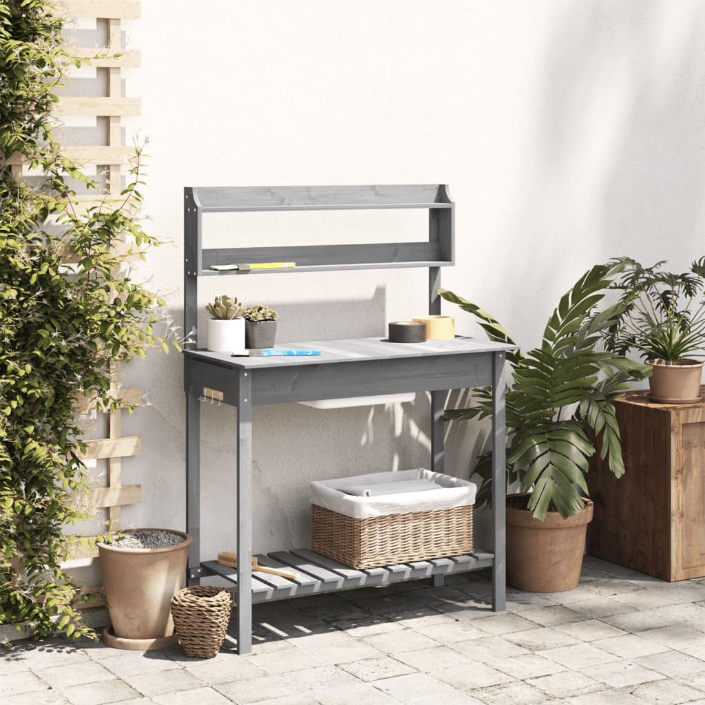 Potting Table with Sink Grey 147.5x44x139.5 cm Solid Wood Fir