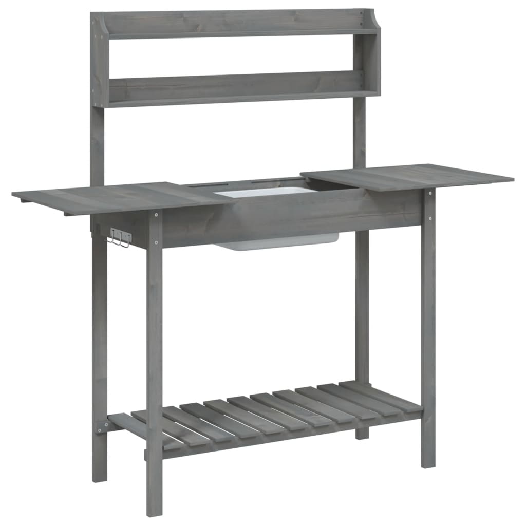 Potting Table with Sink Grey 147.5x44x139.5 cm Solid Wood Fir